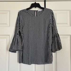 Calvin Klein Black & White Gingham Check Ruffled Bell 3/4 sleeve size L